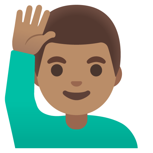 Google design of the man raising hand: medium skin tone emoji verson:Noto Color Emoji 15.0