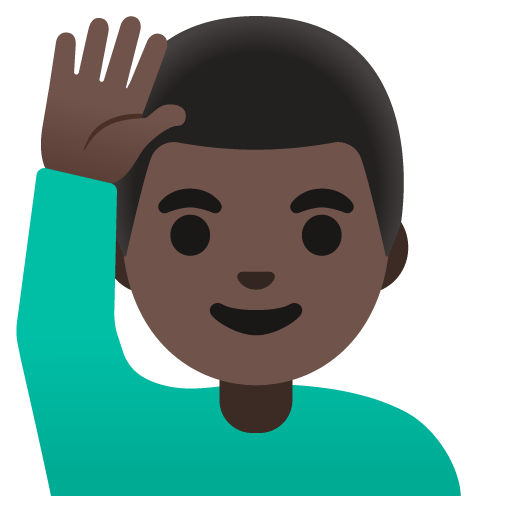 Google design of the man raising hand: dark skin tone emoji verson:Noto Color Emoji 15.0