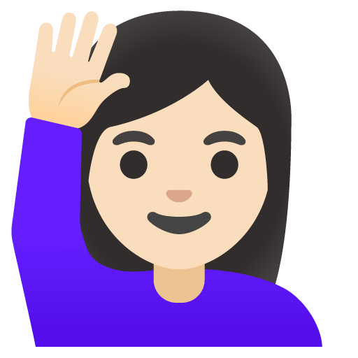 Google design of the woman raising hand: light skin tone emoji verson:Noto Color Emoji 15.0