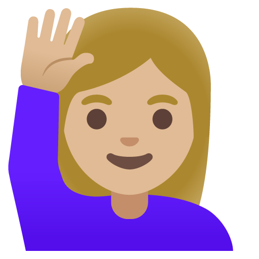 Google design of the woman raising hand: medium-light skin tone emoji verson:Noto Color Emoji 15.0