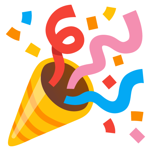 Google design of the party popper emoji verson:Noto Color Emoji 15.0