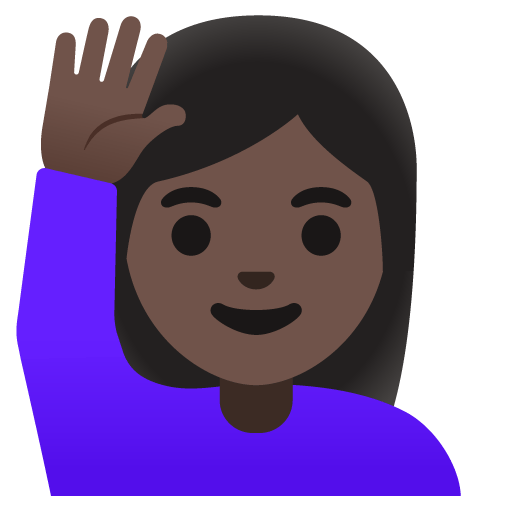 Google design of the woman raising hand: dark skin tone emoji verson:Noto Color Emoji 15.0