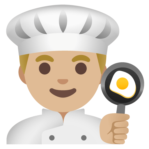 Google design of the man cook: medium-light skin tone emoji verson:Noto Color Emoji 15.0