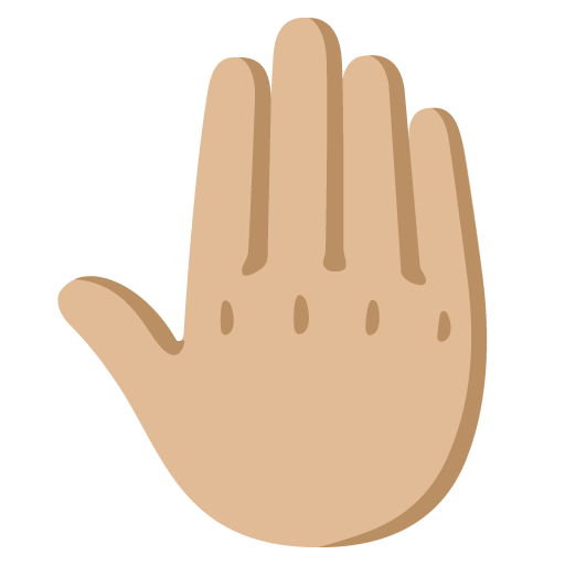Google design of the raised back of hand: medium-light skin tone emoji verson:Noto Color Emoji 15.0