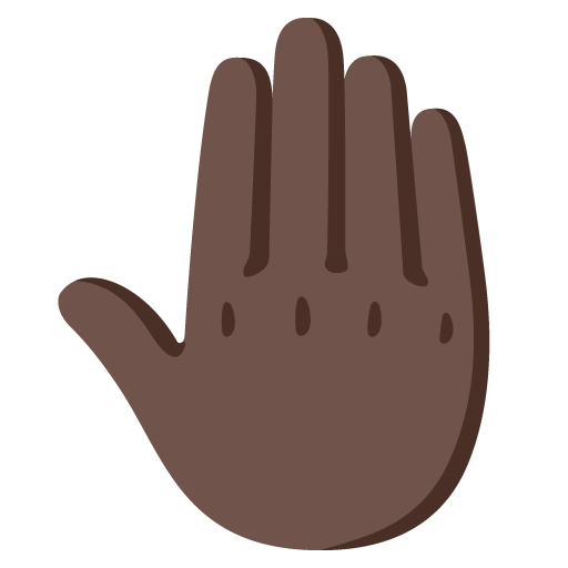 Google design of the raised back of hand: dark skin tone emoji verson:Noto Color Emoji 15.0