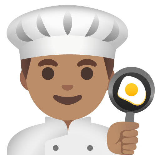 Google design of the man cook: medium skin tone emoji verson:Noto Color Emoji 15.0