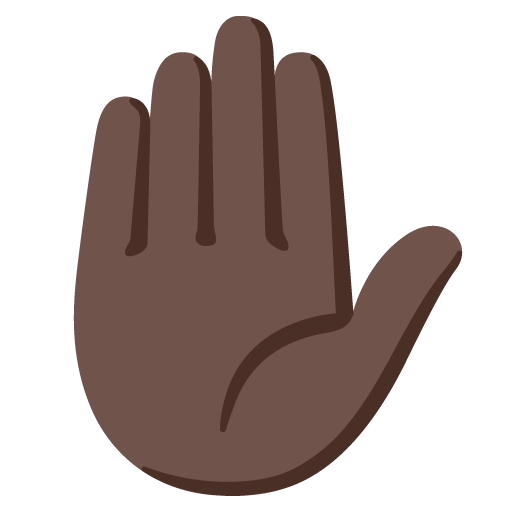 Google design of the raised hand: dark skin tone emoji verson:Noto Color Emoji 15.0