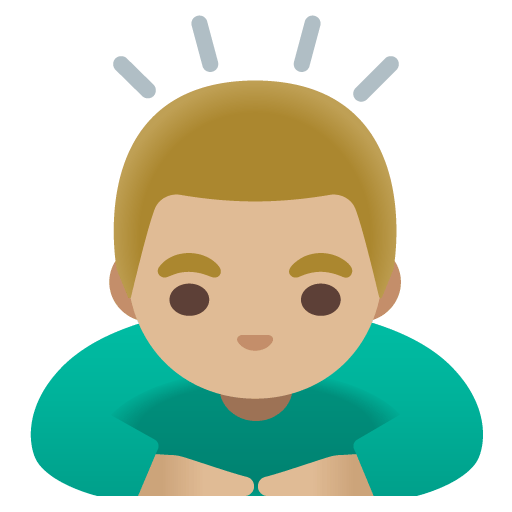 Google design of the man bowing: medium-light skin tone emoji verson:Noto Color Emoji 15.0