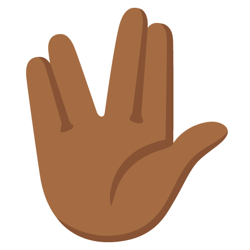 Google design of the vulcan salute: medium-dark skin tone emoji verson:Noto Color Emoji 15.0