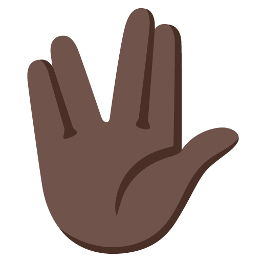 Google design of the vulcan salute: dark skin tone emoji verson:Noto Color Emoji 15.0