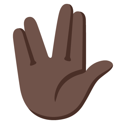 Google design of the vulcan salute: dark skin tone emoji verson:Noto Color Emoji 15.0