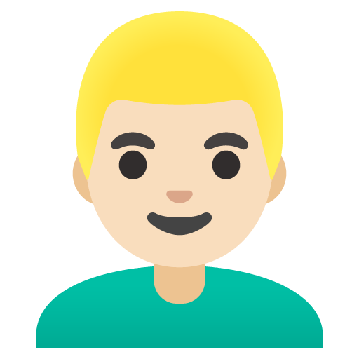 Google design of the man: light skin tone blond hair emoji verson:Noto Color Emoji 15.0
