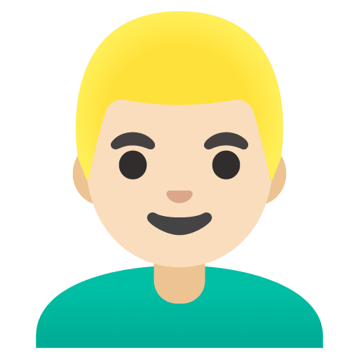 Google design of the man: light skin tone blond hair emoji verson:Noto Color Emoji 15.0