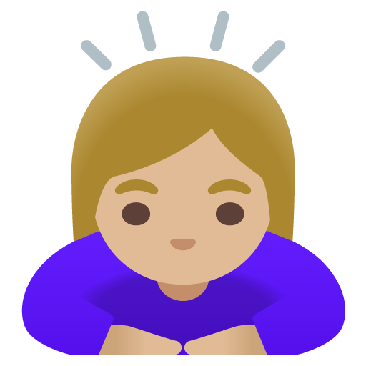 Google design of the woman bowing: medium-light skin tone emoji verson:Noto Color Emoji 15.0