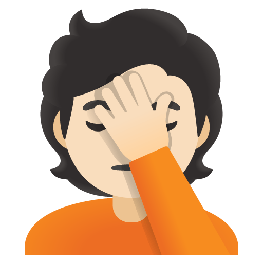 Google design of the person facepalming: light skin tone emoji verson:Noto Color Emoji 15.0