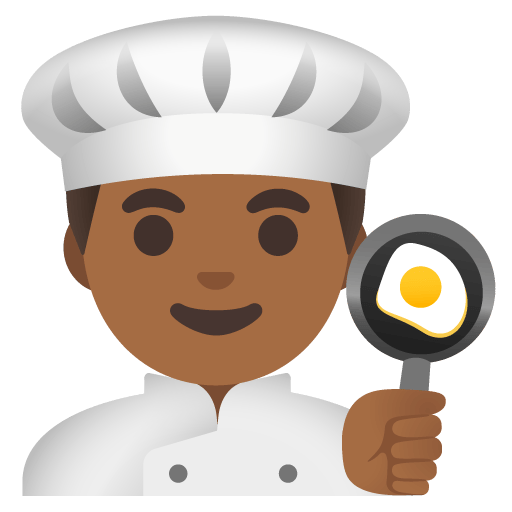 Google design of the man cook: medium-dark skin tone emoji verson:Noto Color Emoji 15.0
