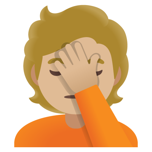 Google design of the person facepalming: medium-light skin tone emoji verson:Noto Color Emoji 15.0
