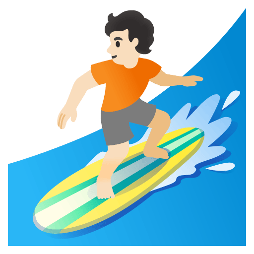 Google design of the person surfing: light skin tone emoji verson:Noto Color Emoji 15.0