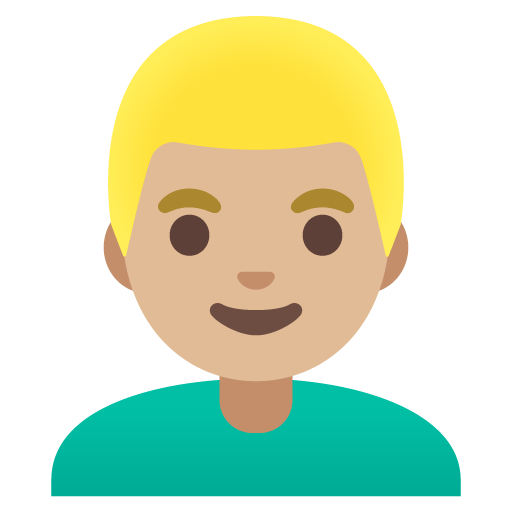 Google design of the man: medium-light skin tone blond hair emoji verson:Noto Color Emoji 15.0