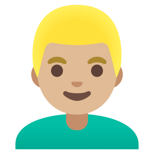 Google design of the man: medium-light skin tone blond hair emoji verson:Noto Color Emoji 15.0