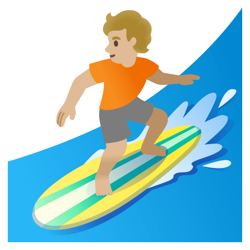 Google design of the person surfing: medium-light skin tone emoji verson:Noto Color Emoji 15.0