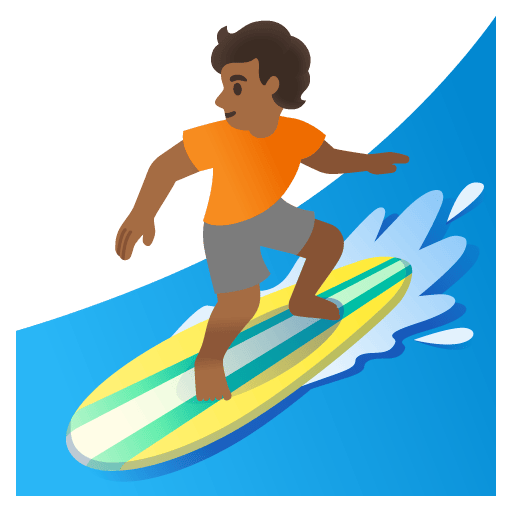 Google design of the person surfing: medium-dark skin tone emoji verson:Noto Color Emoji 15.0