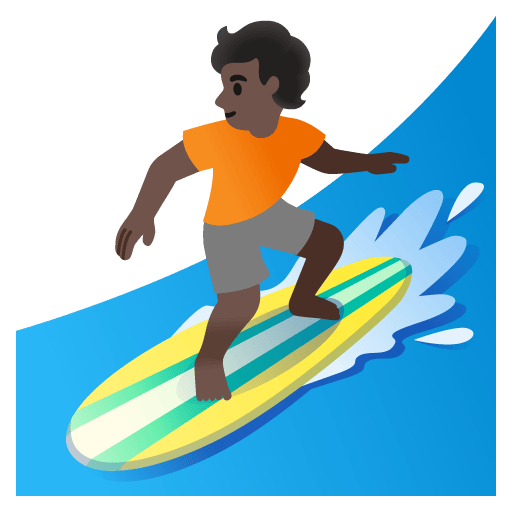 Google design of the person surfing: dark skin tone emoji verson:Noto Color Emoji 15.0