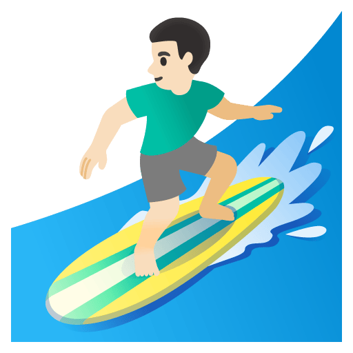 Google design of the man surfing: light skin tone emoji verson:Noto Color Emoji 15.0