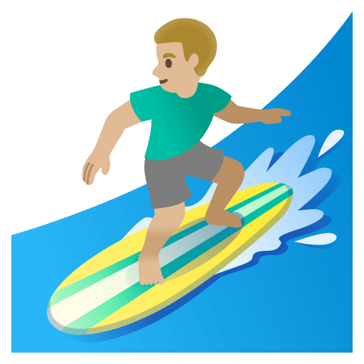 Google design of the man surfing: medium-light skin tone emoji verson:Noto Color Emoji 15.0