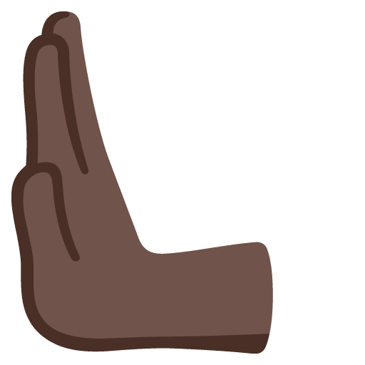 Google design of the leftwards pushing hand: dark skin tone emoji verson:Noto Color Emoji 15.0