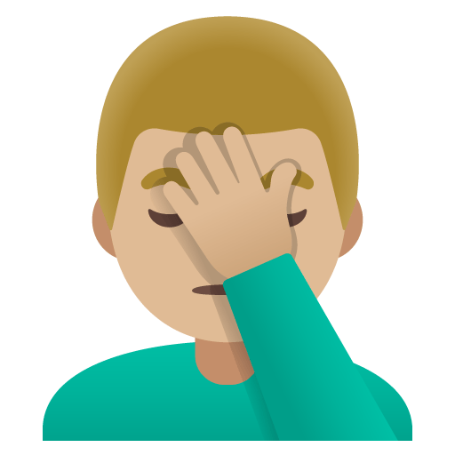 Google design of the man facepalming: medium-light skin tone emoji verson:Noto Color Emoji 15.0
