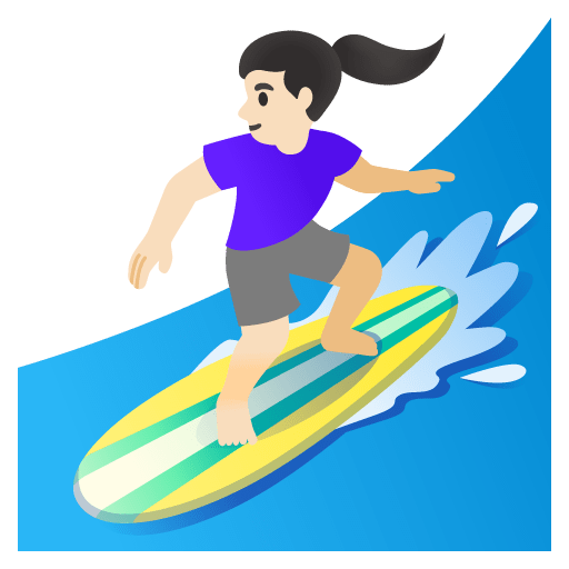 Google design of the woman surfing: light skin tone emoji verson:Noto Color Emoji 15.0