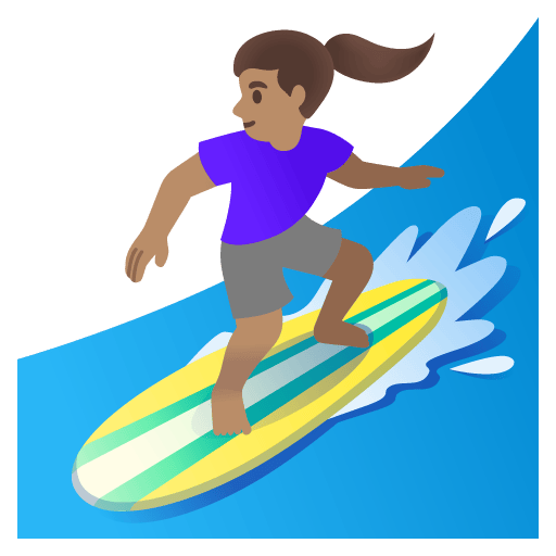 Google design of the woman surfing: medium skin tone emoji verson:Noto Color Emoji 15.0
