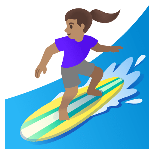 Google design of the woman surfing: medium skin tone emoji verson:Noto Color Emoji 15.0