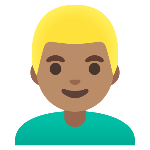 Google design of the man: medium skin tone blond hair emoji verson:Noto Color Emoji 15.0