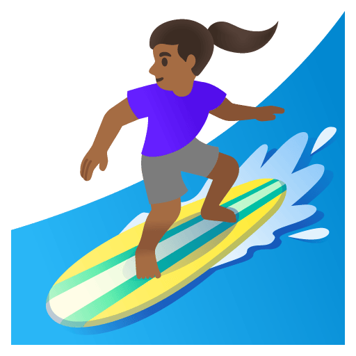 Google design of the woman surfing: medium-dark skin tone emoji verson:Noto Color Emoji 15.0
