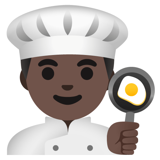 Google design of the man cook: dark skin tone emoji verson:Noto Color Emoji 15.0