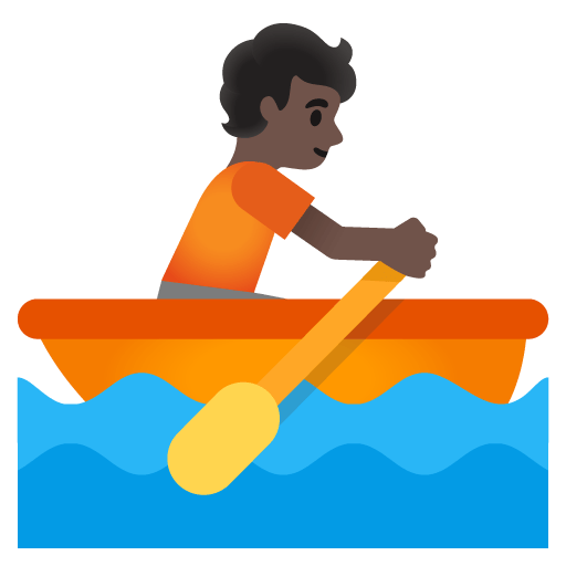 Google design of the person rowing boat: dark skin tone emoji verson:Noto Color Emoji 15.0
