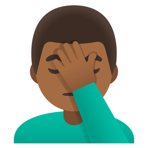 Google design of the man facepalming: medium-dark skin tone emoji verson:Noto Color Emoji 15.0