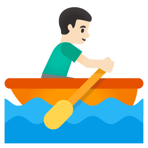 Google design of the man rowing boat: light skin tone emoji verson:Noto Color Emoji 15.0