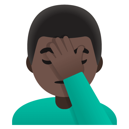 Google design of the man facepalming: dark skin tone emoji verson:Noto Color Emoji 15.0