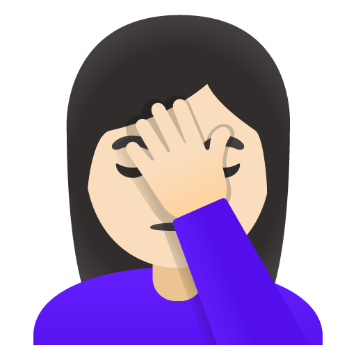 Google design of the woman facepalming: light skin tone emoji verson:Noto Color Emoji 15.0