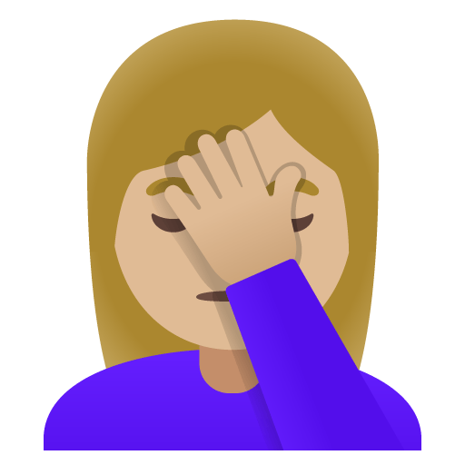 Google design of the woman facepalming: medium-light skin tone emoji verson:Noto Color Emoji 15.0