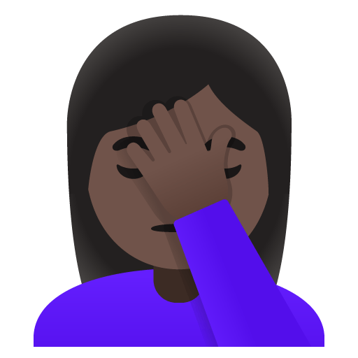 Google design of the woman facepalming: dark skin tone emoji verson:Noto Color Emoji 15.0