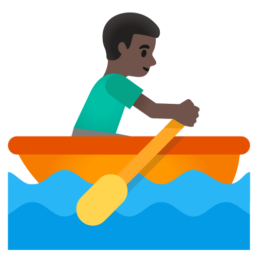 Google design of the man rowing boat: dark skin tone emoji verson:Noto Color Emoji 15.0