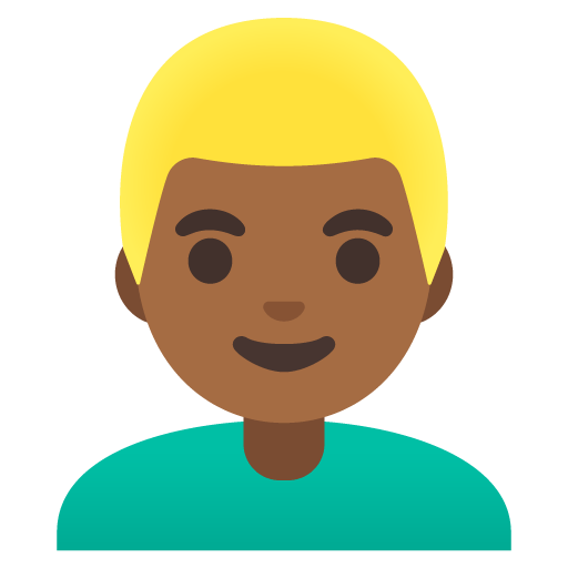 Google design of the man: medium-dark skin tone blond hair emoji verson:Noto Color Emoji 15.0