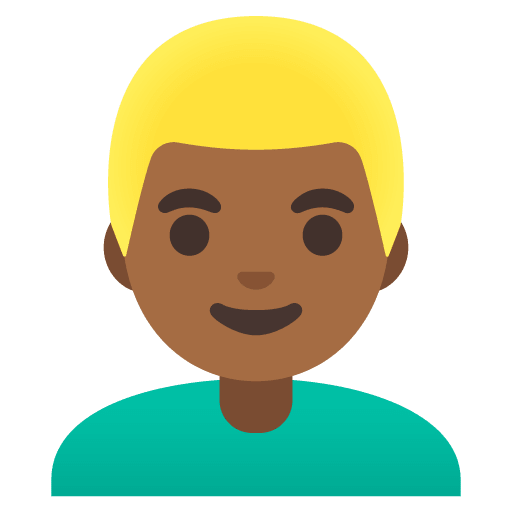 Google design of the man: medium-dark skin tone blond hair emoji verson:Noto Color Emoji 15.0