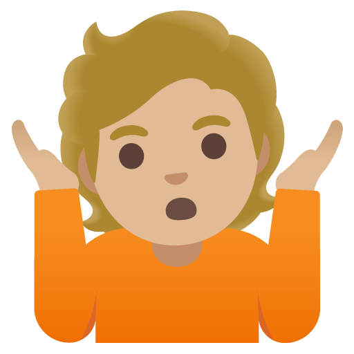 Google design of the person shrugging: medium-light skin tone emoji verson:Noto Color Emoji 15.0