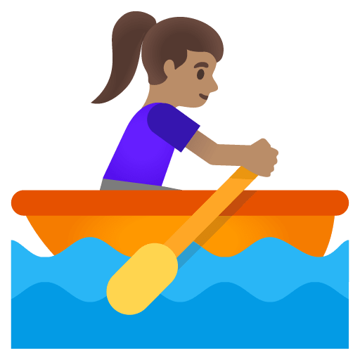 Google design of the woman rowing boat: medium skin tone emoji verson:Noto Color Emoji 15.0