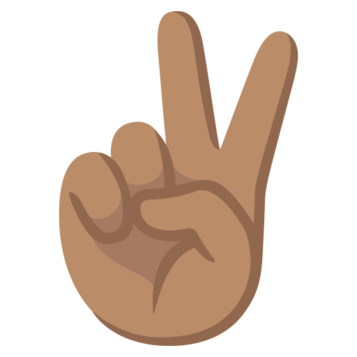 Google design of the victory hand: medium skin tone emoji verson:Noto Color Emoji 15.0